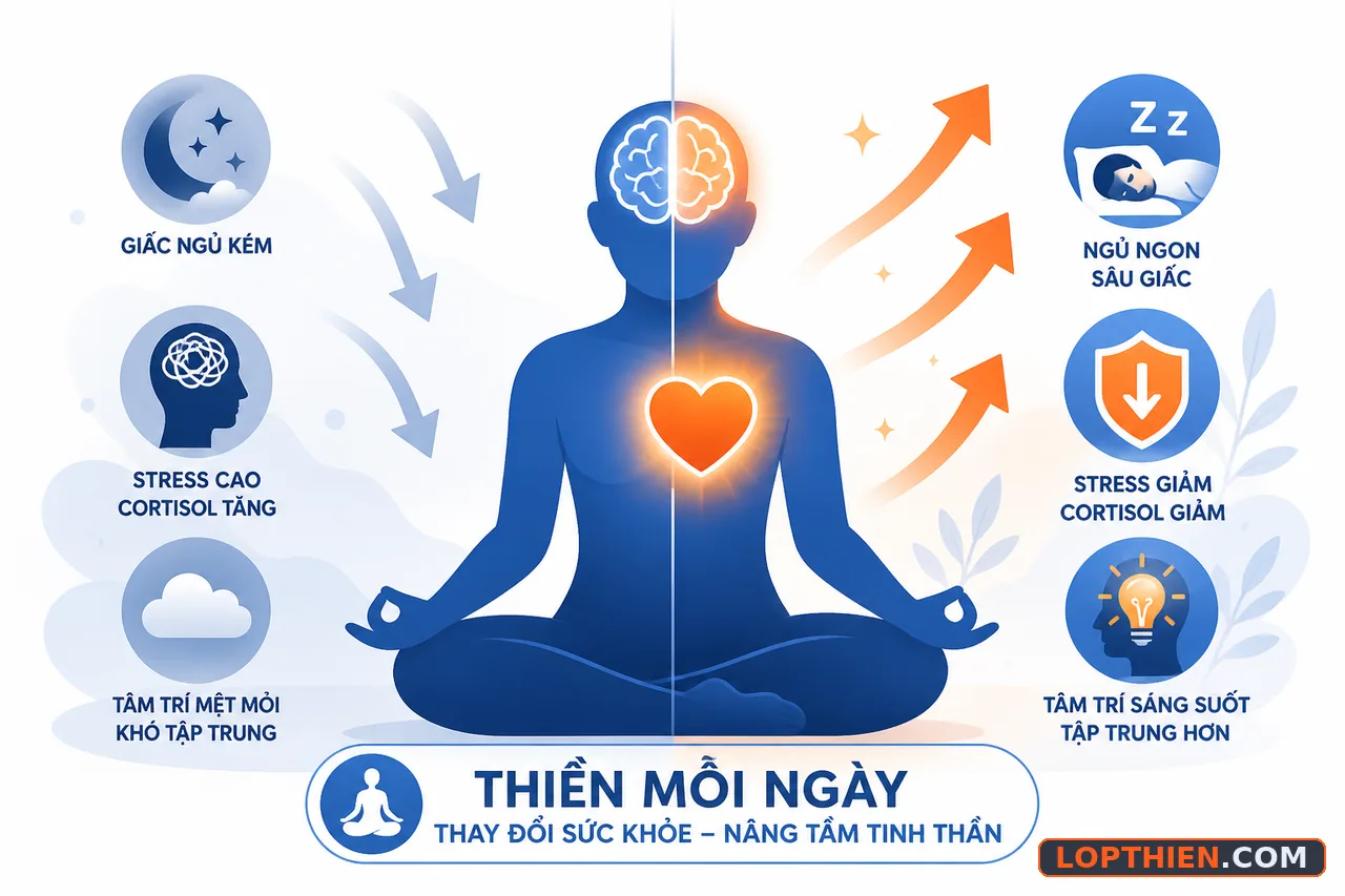 Thiền mỗi ngày thay đổi hormone stress, giấc ngủ và khả năng tập trung