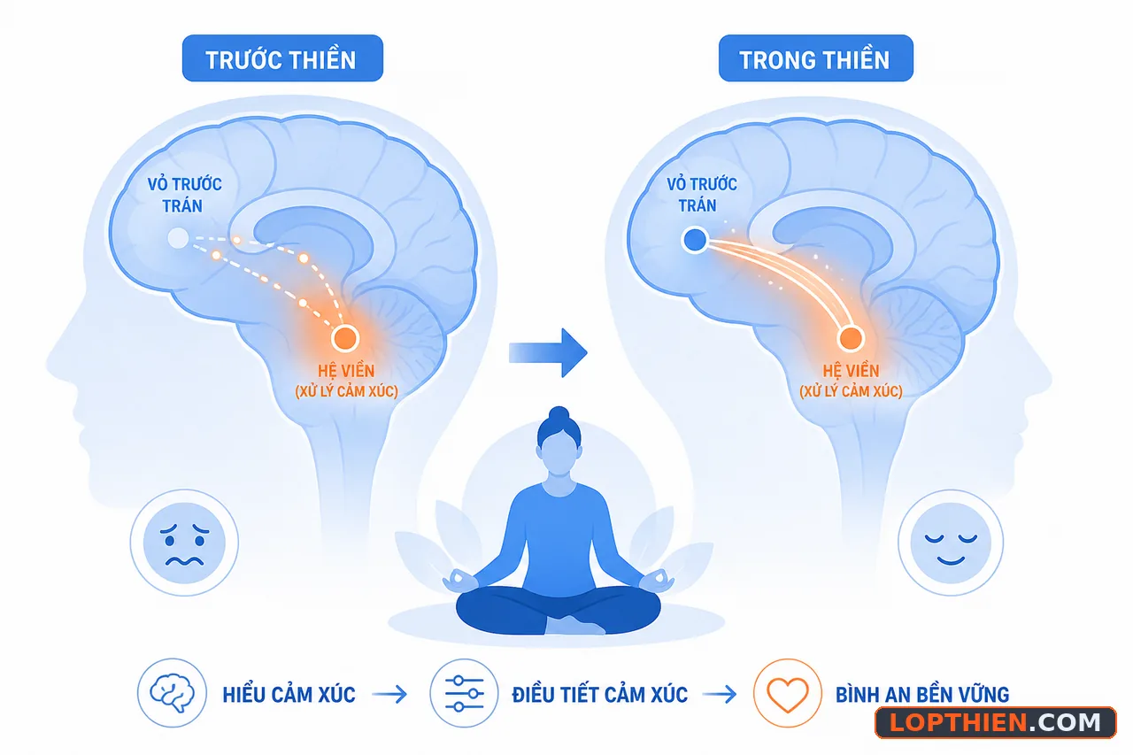 Thiền điều tiết cảm xúc qua thay đổi thần kinh, não bộ kích hoạt khác trong thiền