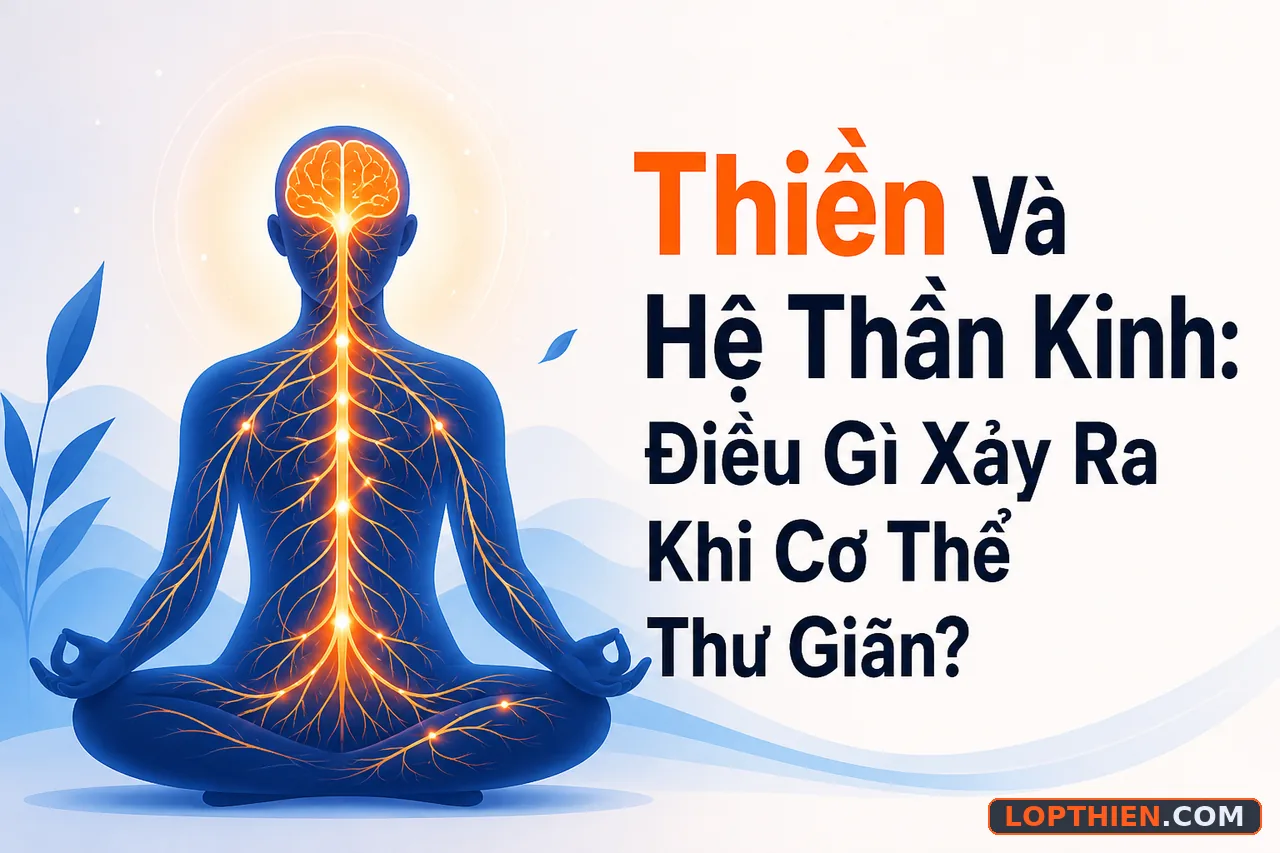 thiền và hệ thần kinh, người thiền định với các đường dẫn thần kinh sáng lên trong cơ thể