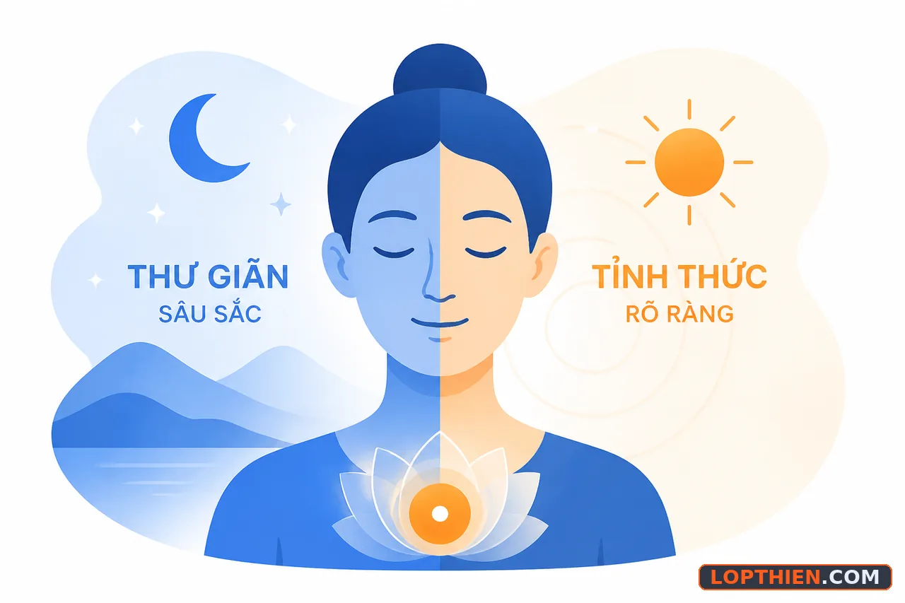 Cảm giác thiền sâu kết hợp thư giãn sâu với sự tỉnh táo vững chắc.