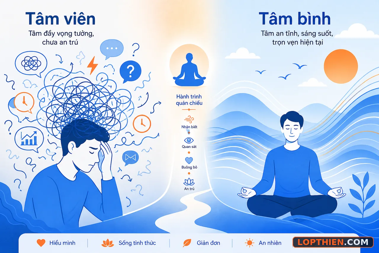 Hành trình thiền sâu từ tâm viên đến tâm bình cho người hay suy nghĩ