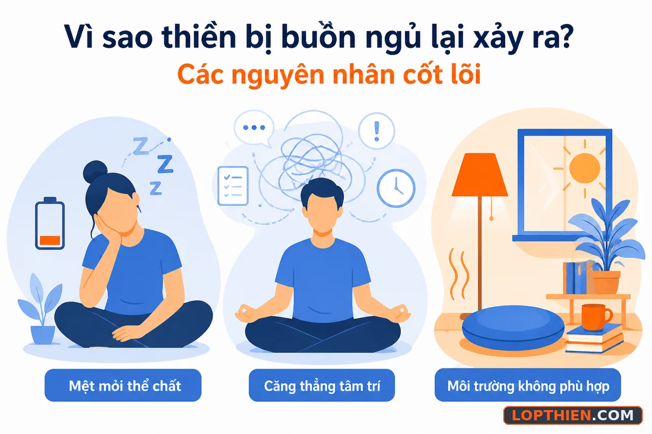 Ba nguyên nhân chính khiến buồn ngủ xảy ra trong quá trình thiền định.