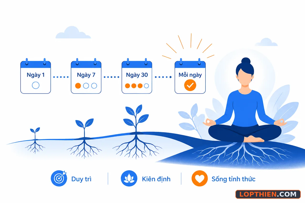 Xây dựng thói quen thiền bền vững hàng ngày để tiến bộ lâu dài.