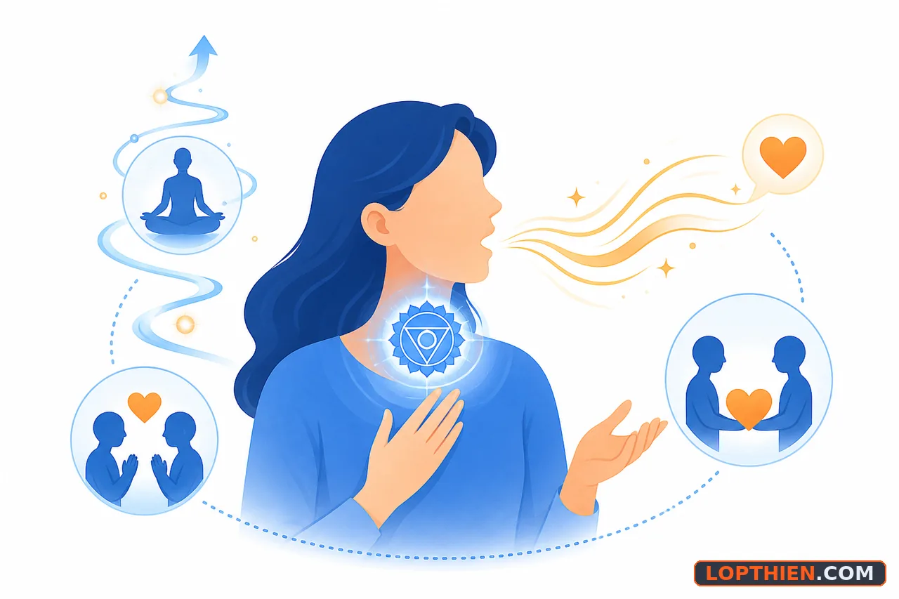 Ý nghĩa tâm linh của luân xa năm trong giao tiếp và phát triển bản thân.